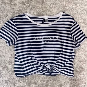 H&M cropped tie front stripped tee